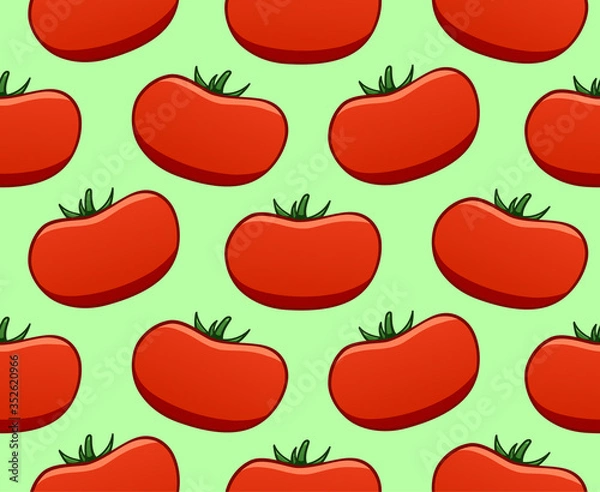 Fototapeta Tomatoes seamless pattern on green background. Print for textile, decor, site.