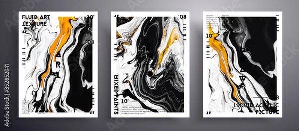 Fototapeta Streszczenie transparent akrylowy, zestaw tekstur wektor płynnej sztuki. Piękne tło, które można wykorzystać na projekt okładki, zaproszenia, ulotki itp. Złote, czarno-białe uniwersalne modne tło do malowania