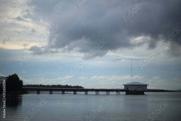 Fototapeta Pumping building of Dok Krai Reservoir, Thailand