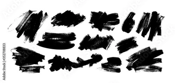 Fototapeta Vector black paint, ink brush strokes and shapes. Dirty grunge design element, box or background for text.