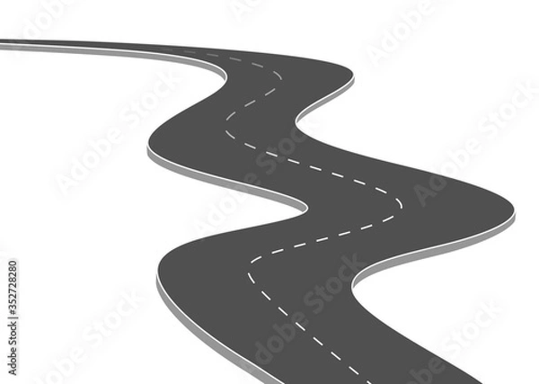 Obraz Roadway journey to the future. Asphalt street isolated on white background. Symbols Way to the goal of the end point. Path mean successful business planning Suitable for advertising and presentstation