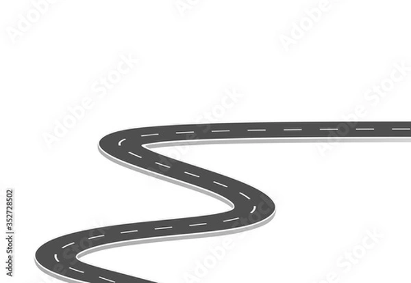 Obraz Roadway journey to the future. Asphalt street isolated on white background. Symbols Way to the goal of the end point. Path mean successful business planning Suitable for advertising and presentstation