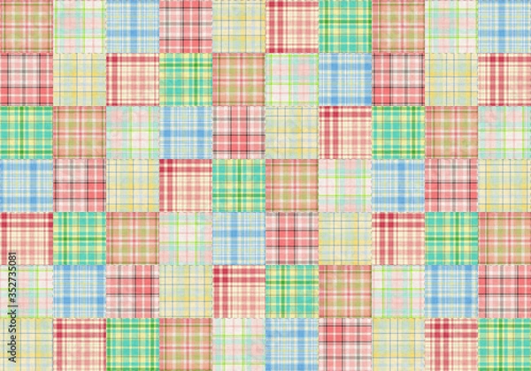 Obraz タータンチェックのパッチワーク背景　市松模様（加工有り）