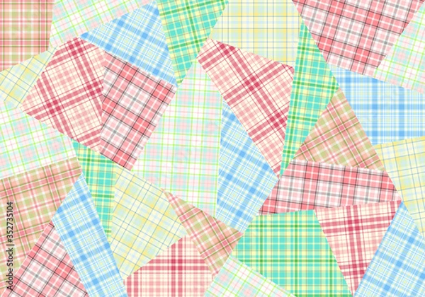 Obraz タータンチェックのパッチワーク背景　クレイジーキルト