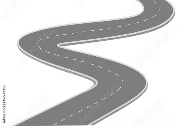 Fototapeta Roadway journey to the future. Asphalt street isolated on white background. Symbols Way to the goal of the end point. Path mean successful business planning Suitable for advertising and presentstation