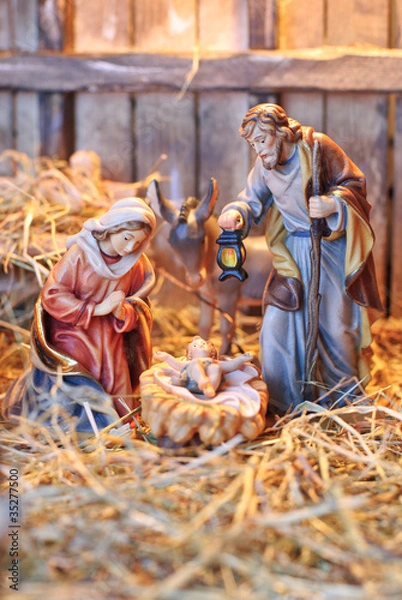 Obraz Weihnachtskrippe Holzfiguren