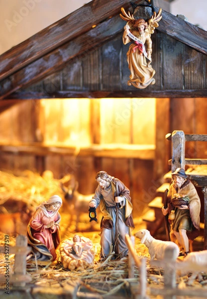 Obraz Weihnachtskrippe Holzfiguren