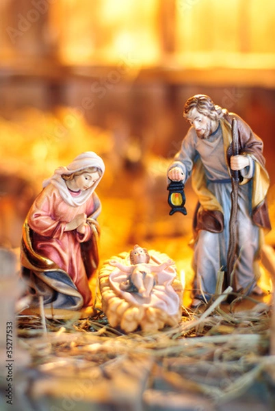 Obraz Weihnachtskrippe Holzfiguren