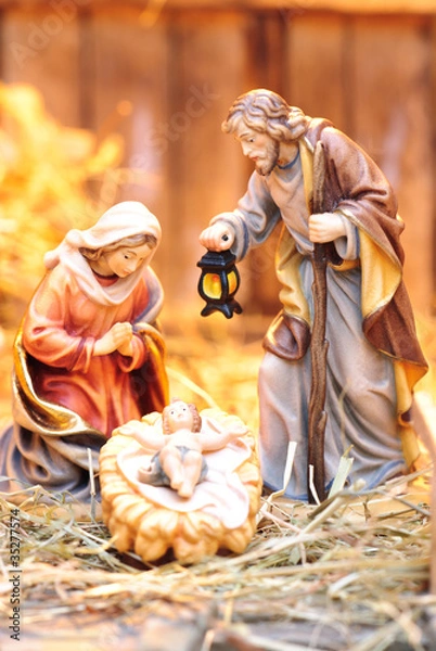Obraz Weihnachtskrippe Holzfiguren