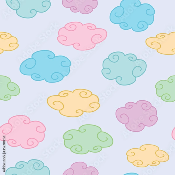 Obraz Cute colorful pastel colored clouds seamless background
