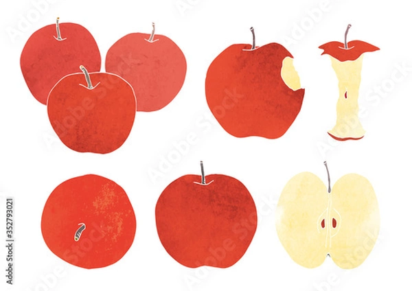 Obraz いろんなりんごのベクターイラスト（水彩）