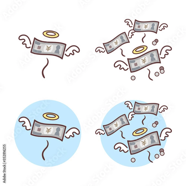 Obraz お金が飛んで行く様子のイラスト（線あり）