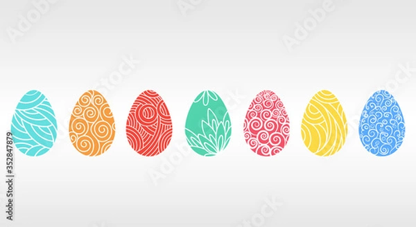 Obraz Seven multi-colored Easter eggs with different patterns