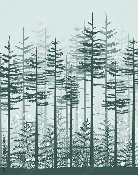 Obraz Vector illustration trees. Landscape background with forest Natural background
