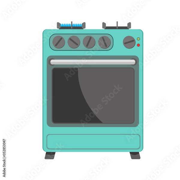 Fototapeta Bright-colored gas stove with a lit torch retro vintage 70's