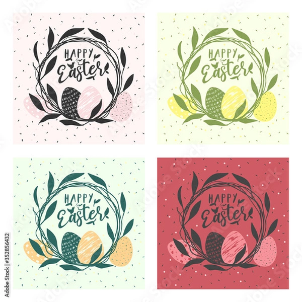 Obraz Happy Easter 4 postcards vector illustration