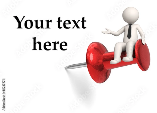 Obraz 3d business man sitting on push pin - Copyspace