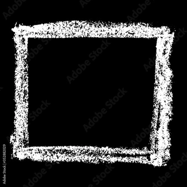 Fototapeta Grunge white chalk textured brush as square frame on black background (Vector)