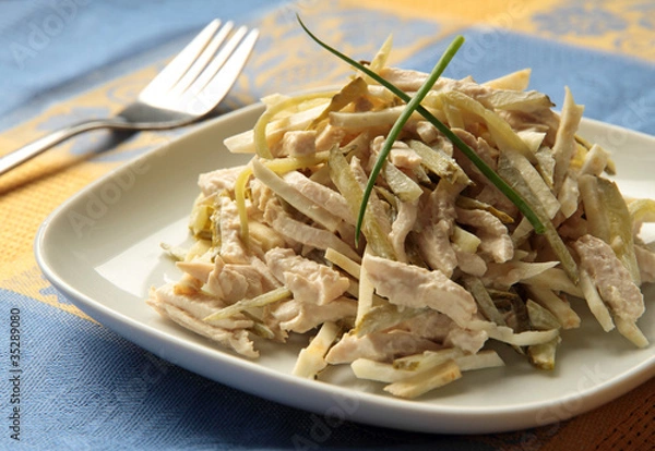 Fototapeta Chicken salad with celery and pickled cucumbers