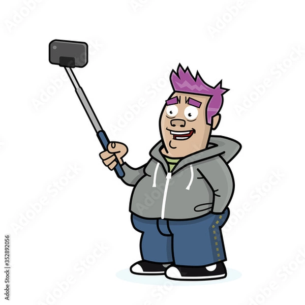 Fototapeta Man taking a photo with selfie stick