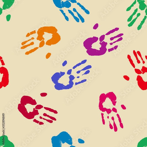 Fototapeta Prints of human hands seamless pattern