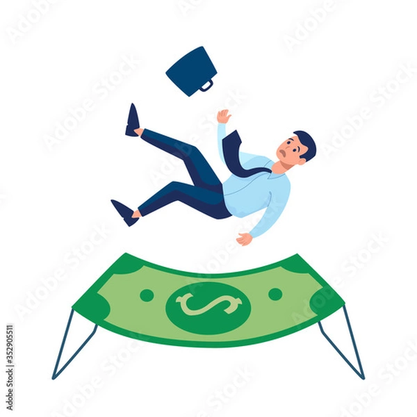 Fototapeta The insurance company provides protection. Financial support for laid-off workers, small businesses, people who were left without money at time of the crisis in economy. A airbag, Vector flat isolated