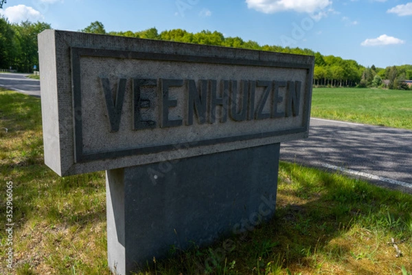 Obraz Vintage road sign welcoming you into the small prison town of Veenhuizen in Drenthe, the Netherlands.