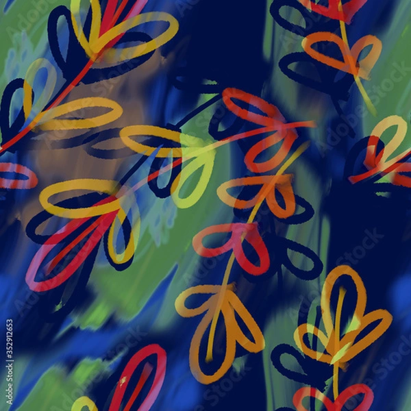Obraz Leaves seamless pattern. Watercolor background.