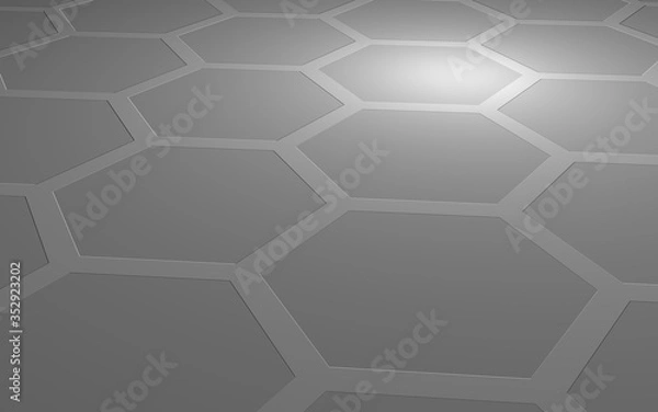 Fototapeta Honeycomb on a gray background. Perspective view on polygon look like honeycomb. Extruded, bump cell. Isometric geometry. 3D illustration