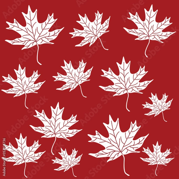 Fototapeta Red maple leaf simple repeating pattern on a red background