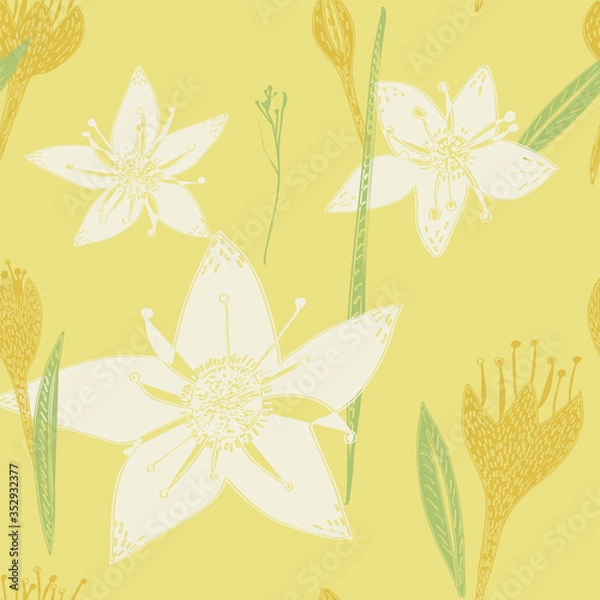 Fototapeta Vector floral seamless pattern in mustard color