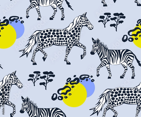 Fototapeta Vector background hand drawn horse. Hand drawn ink illustration. Modern ornamental decorative background. Vector pattern. Print for textile, cloth, wallpaper, scrapbooking