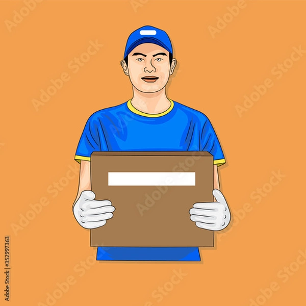 Obraz delivery man with package box