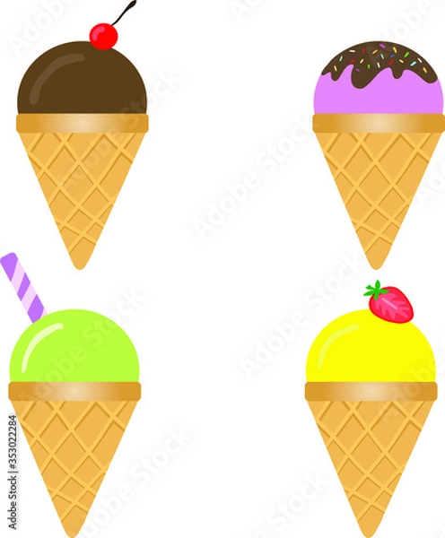 Fototapeta Set of ice cream icons in flat style. Ice cream on white background.  Vector illustration