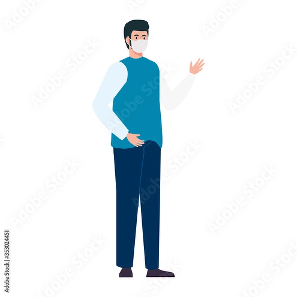 Fototapeta man using protective surgical mask for covid 19 prevention vector illustration design