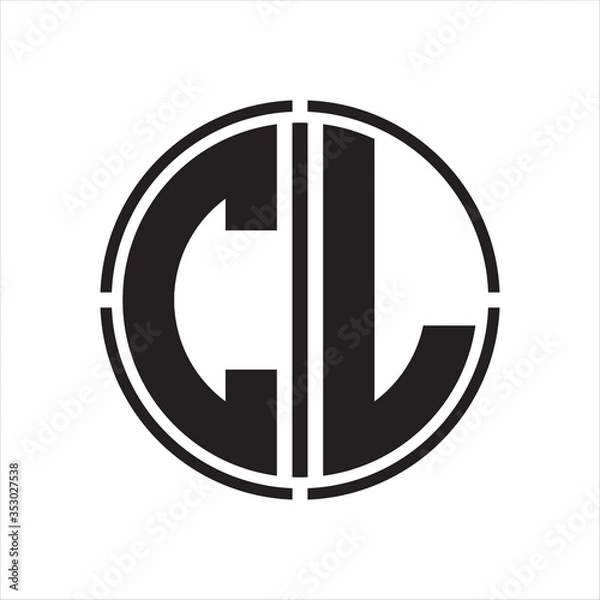 Fototapeta CL Logo initial with circle line cut design template on white background