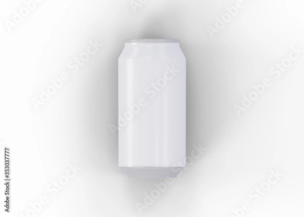 Fototapeta Plain Soda Can Beer Can on The White Floor Background For Mockup Branding Sticker or Decal