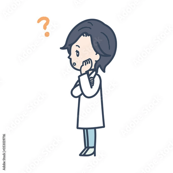 Fototapeta 疑問をもつ女性医師　ポーズ　イラスト