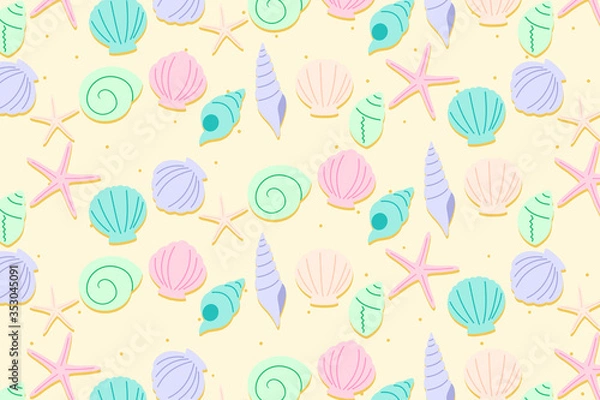 Fototapeta 砂浜と貝殻の背景　長方形