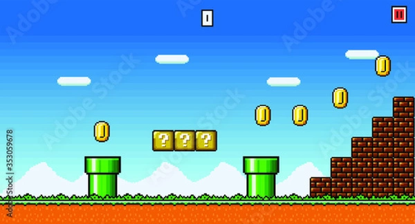 Obraz Retro 8Bit Platformer Game for Developing Mobile Games - Asset Kit