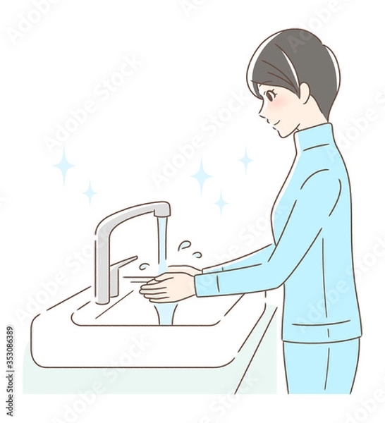 Fototapeta 水道水で手を洗う女性