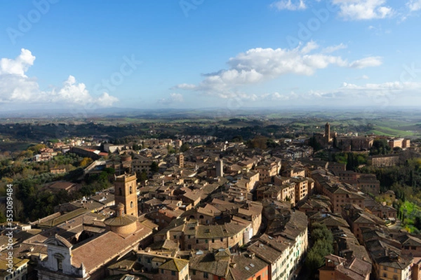 Fototapeta View of  the city of Siena from the top of the tower of Mangia, Tuscany, Italy