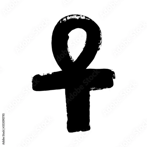 Fototapeta The ankh egyptian cross. Vector illustration. Antique black ankh egyptian religious grunge symbol. The ancient Egyptians used the Ankh as a symbol for eternal life. Doodle ink drawing.