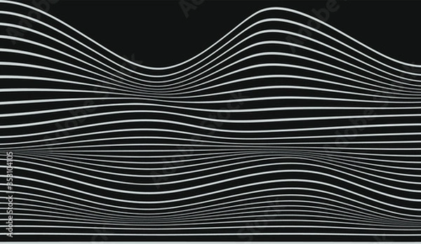 Fototapeta Abstract rippled or white lines pattern with wavy vibrant facture on dark background and texture. Vector illustration EPS 10. Modern graphic design. Trends 2020. Wallpaper for desktop. Background.