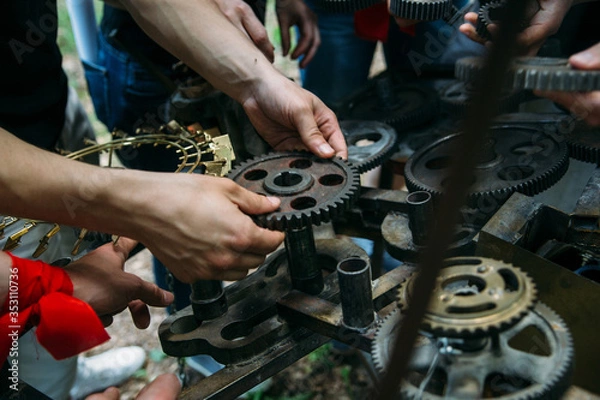 Fototapeta quest game in nature with a large company
