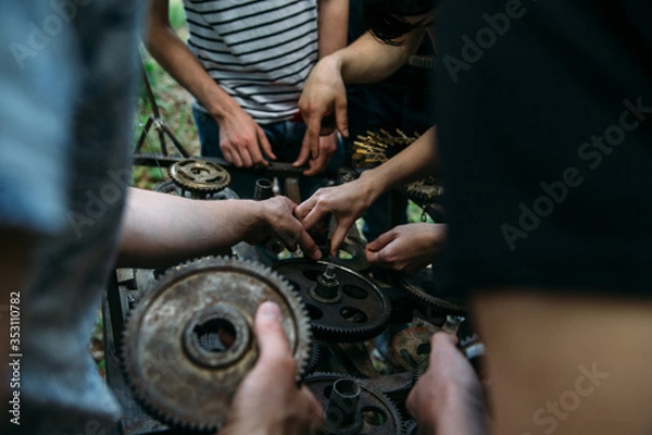 Fototapeta quest game in nature with a large company