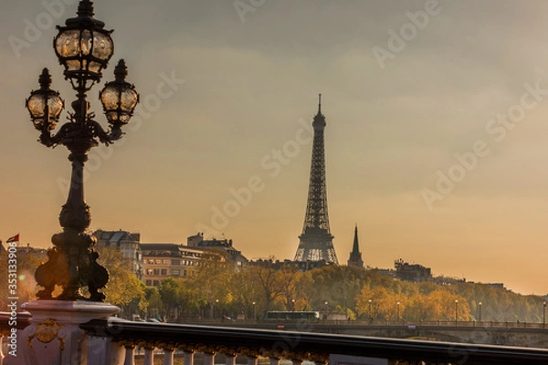 Fototapeta eiffel tower at sunset from Pont Alexandre III bridge
