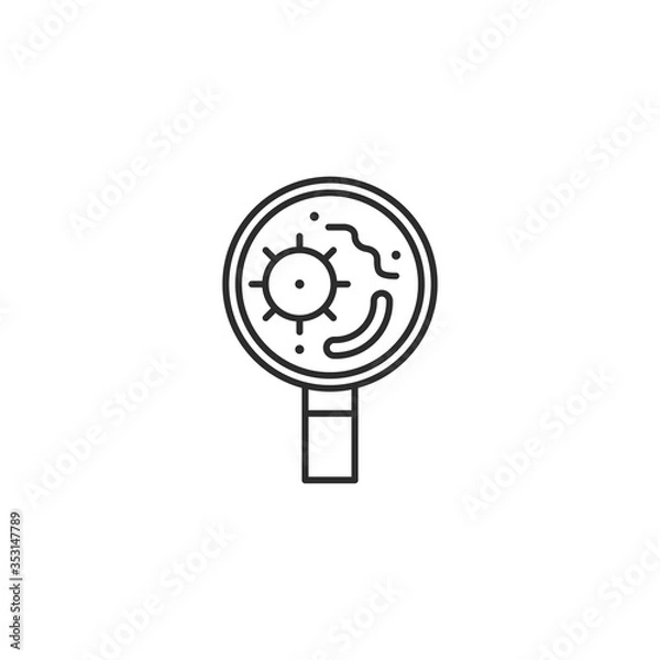 Fototapeta Magnifying glass with bacteria icon in trendy flat style isolated on white background. Analysis symbol modern, simple, vector, icon for website design, mobile app, ui. Vector Illustration 