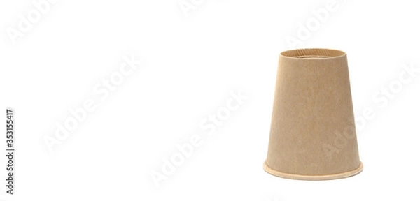 Fototapeta Brown paper cup for coffee, tea, a drink from environmental materials on a white background. One glass upside down on the right, bottom looking up