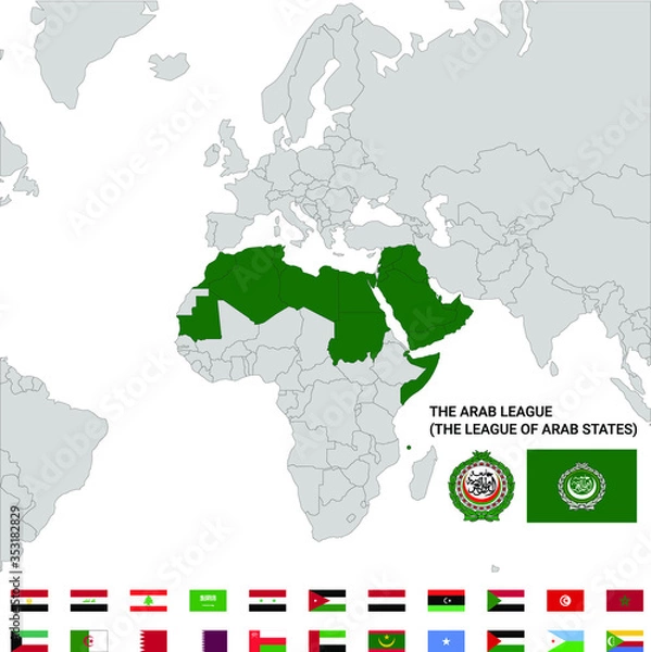 Fototapeta Map of League of Arab States with flags